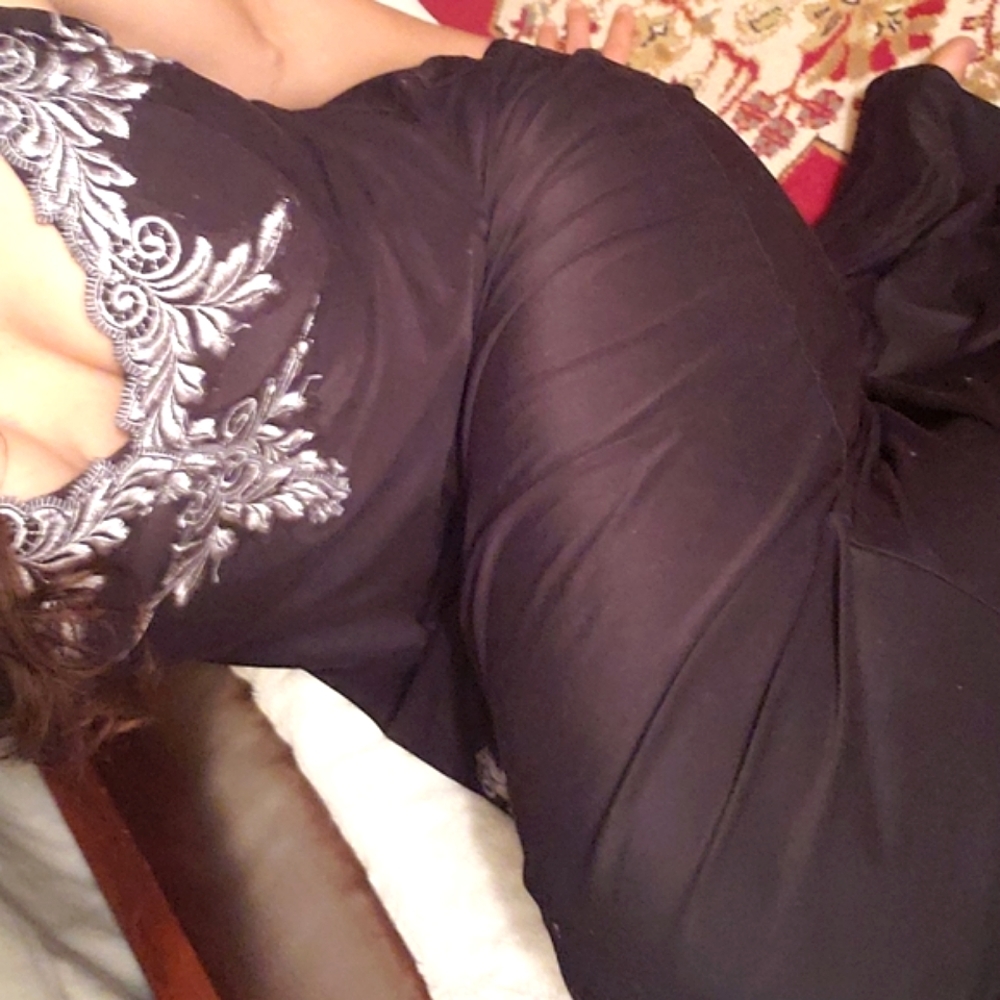 🦋Vintage long Black Floral embroidered Sexy Night Gown🦋 Small - Picture 6 of 9